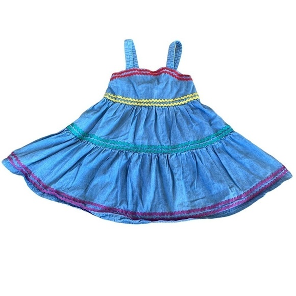 Hanna Andersson Ric Rac Denim Chambray Dress Size 4 Tiered Summer Dress - Picture 2 of 9